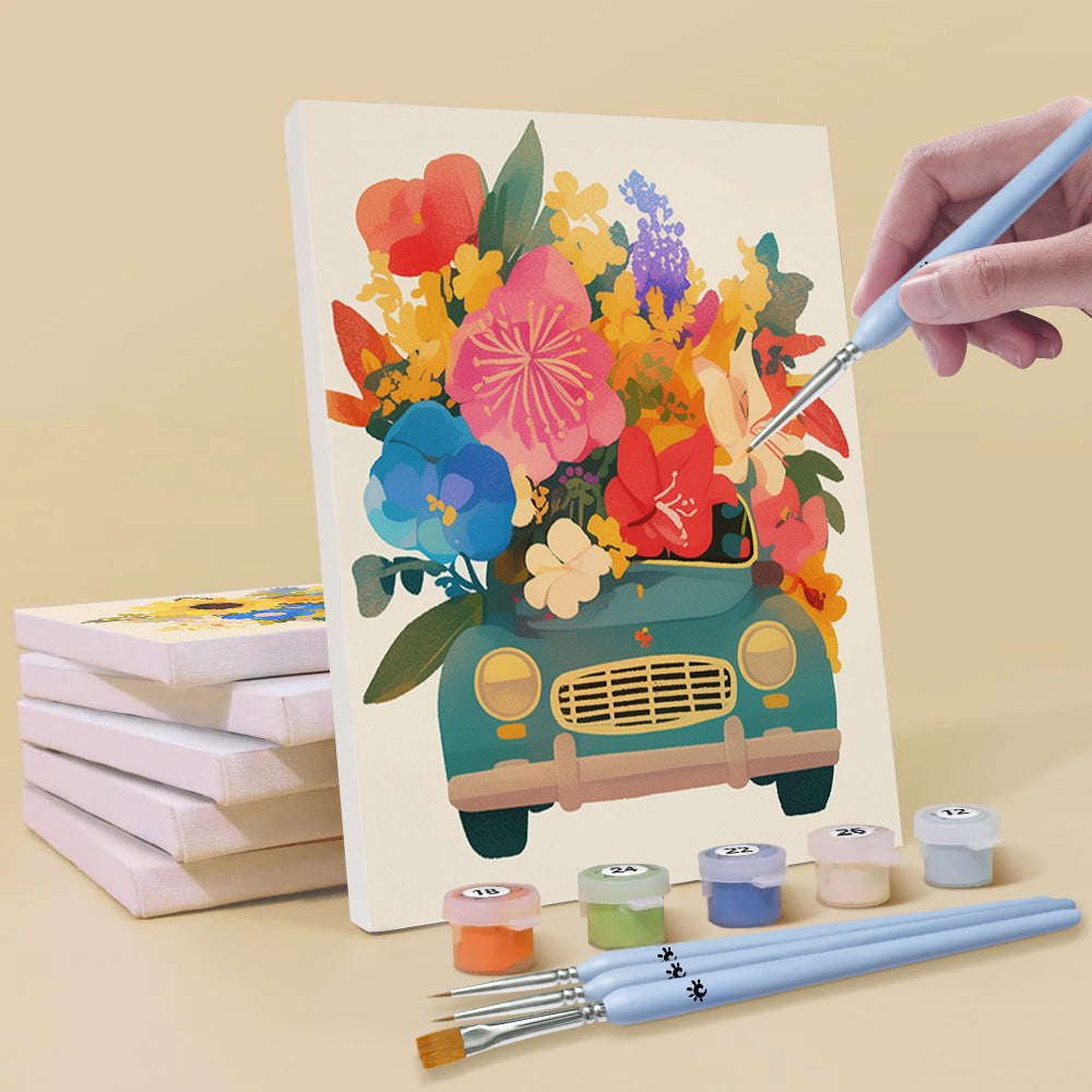 Wunderschöne Blumen in Autos 6 Stück Mini Malen nach Zahlen