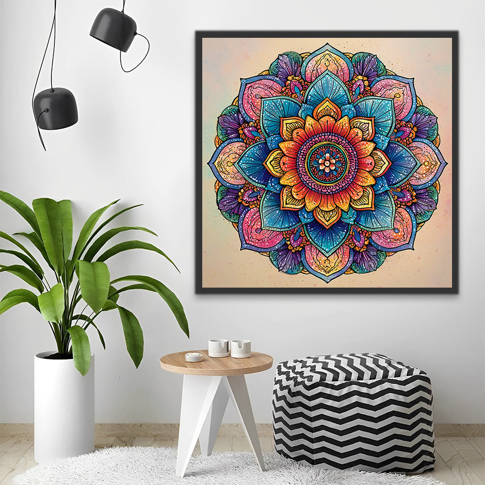 Wunderschönes Lotus Mandala Malen nach Zahlen