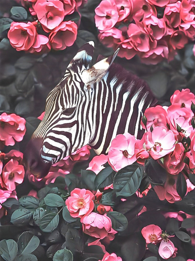 Zebra in Blumen Malen nach Zahlen