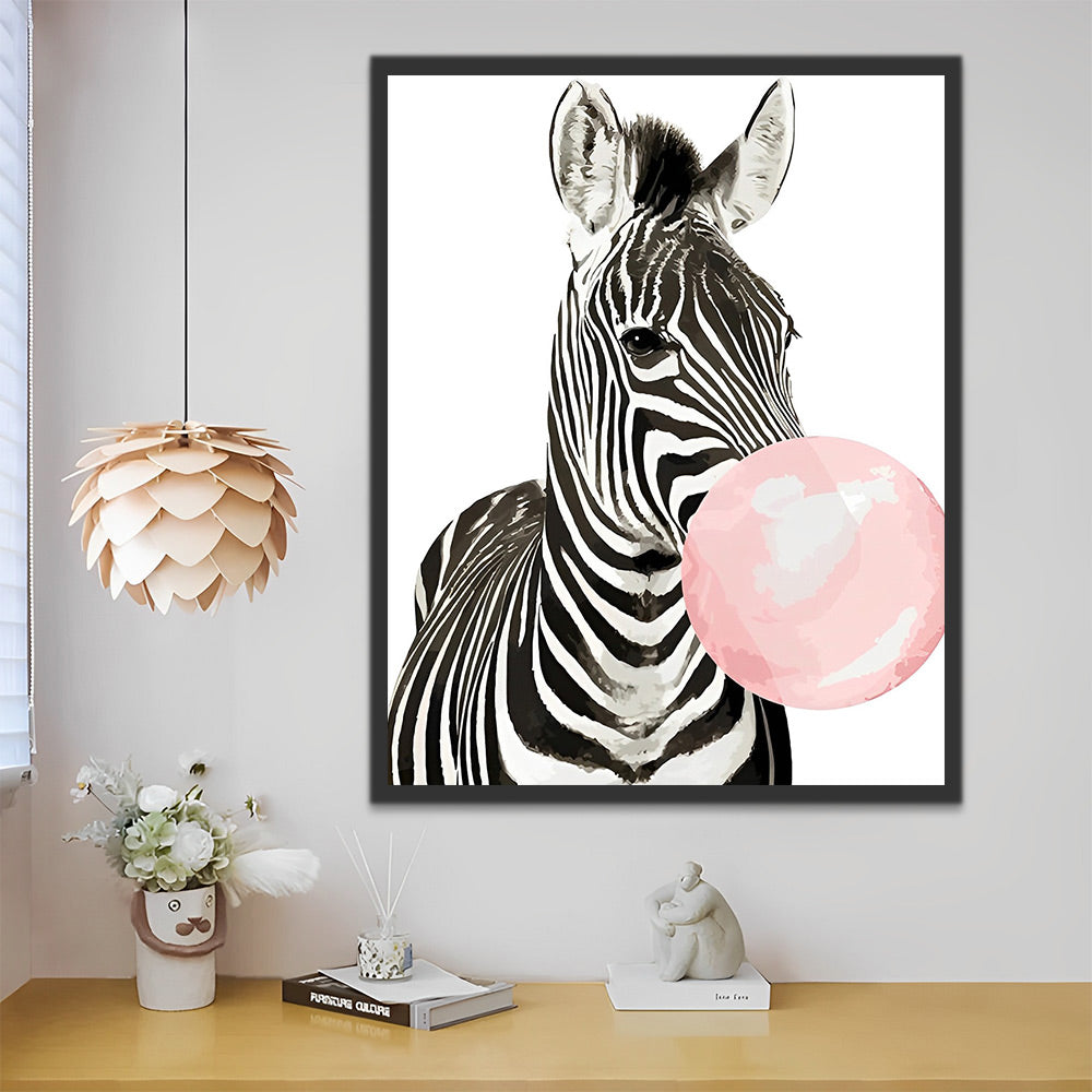 Zebra mit rosa Kaugummi Malen nach Zahlen