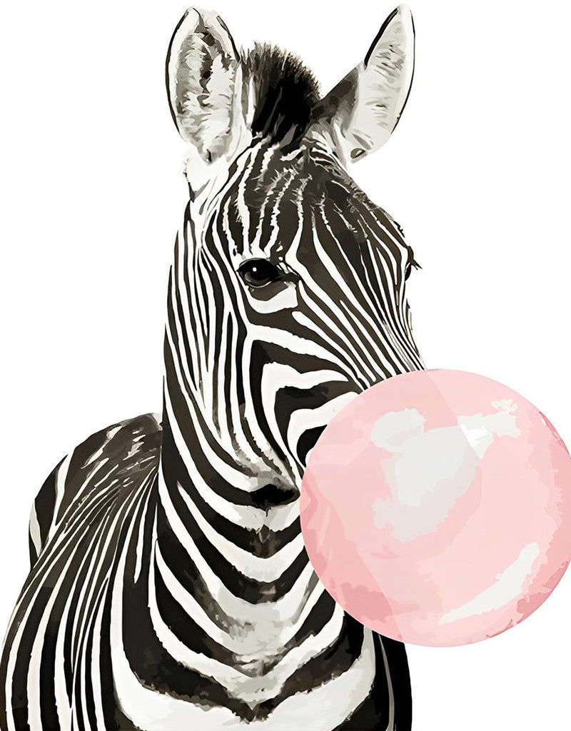 Zebra mit rosa Kaugummi Malen nach Zahlen