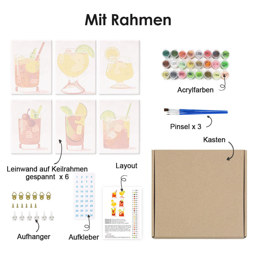 Zitronen-Cocktail mit Eis 6 Stück Mini Malen nach Zahlen