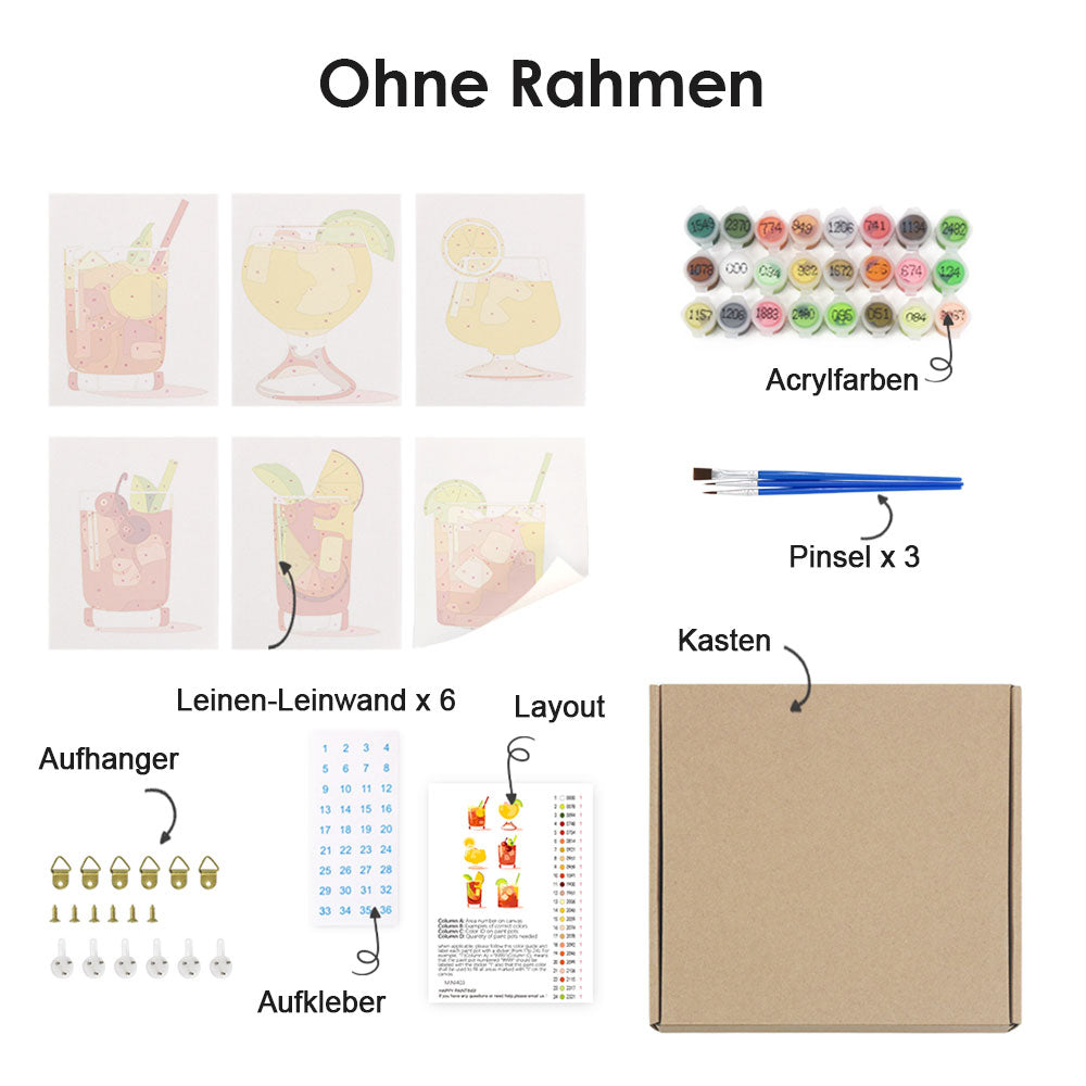 Zitronen-Cocktail mit Eis 6 Stück Mini Malen nach Zahlen