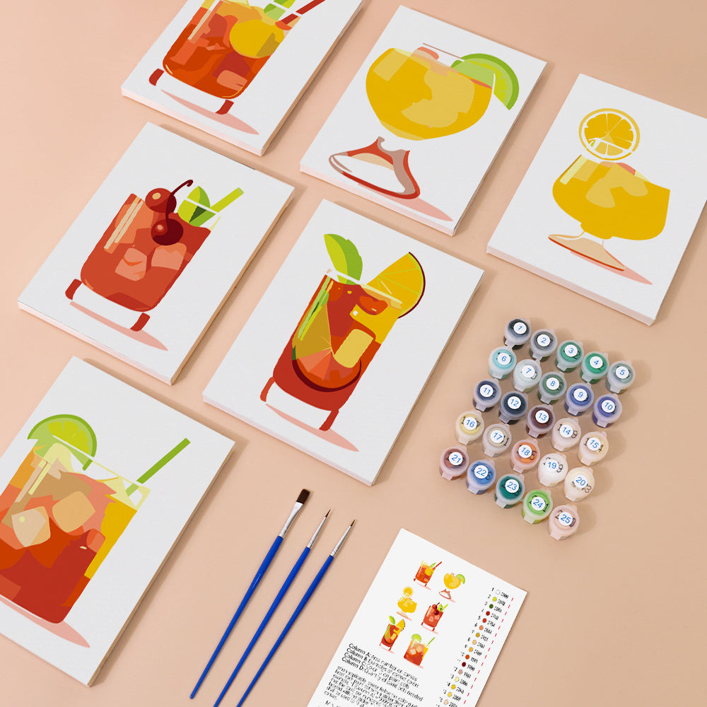 Zitronen-Cocktail mit Eis 6 Stück Mini Malen nach Zahlen