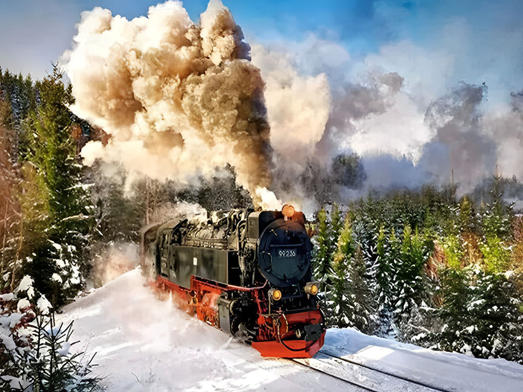 Zug Schnee Wald Malen nach Zahlen