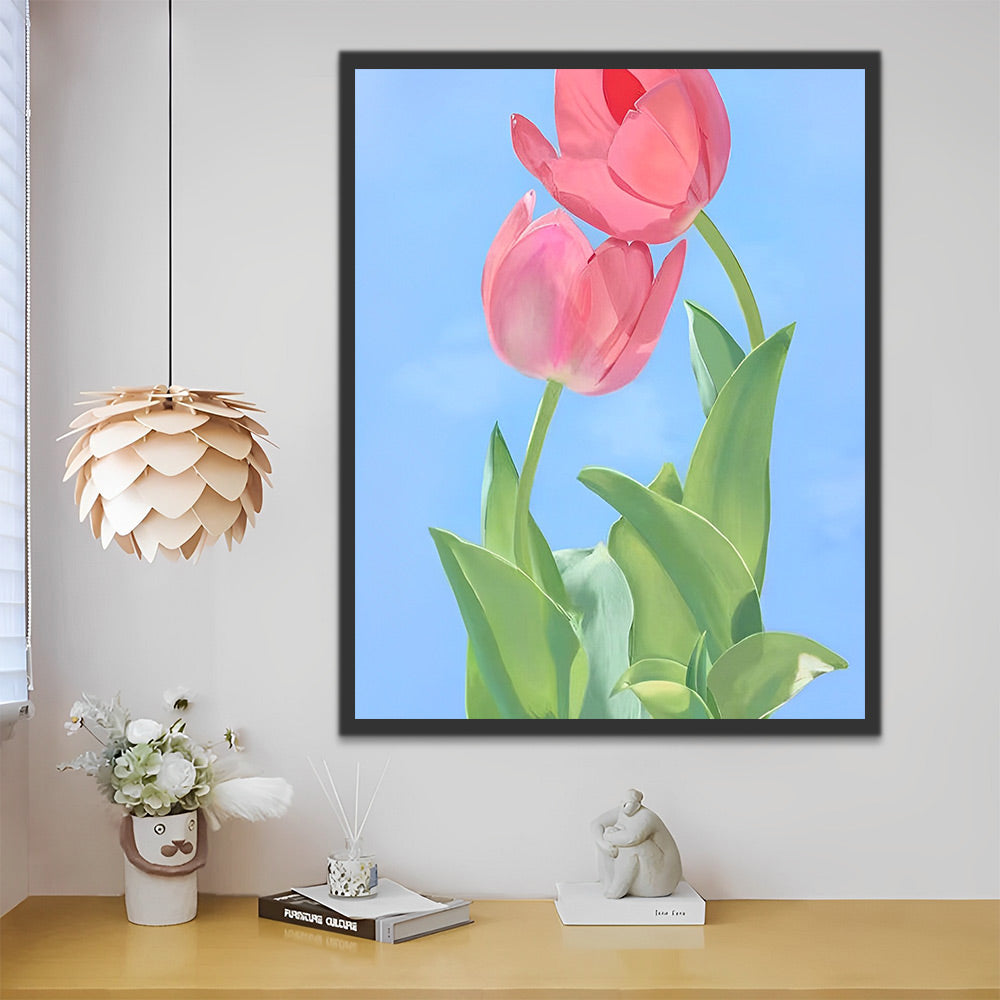 Zwei rosa Tulpen auf blauem Hintergrund Malen nach Zahlen