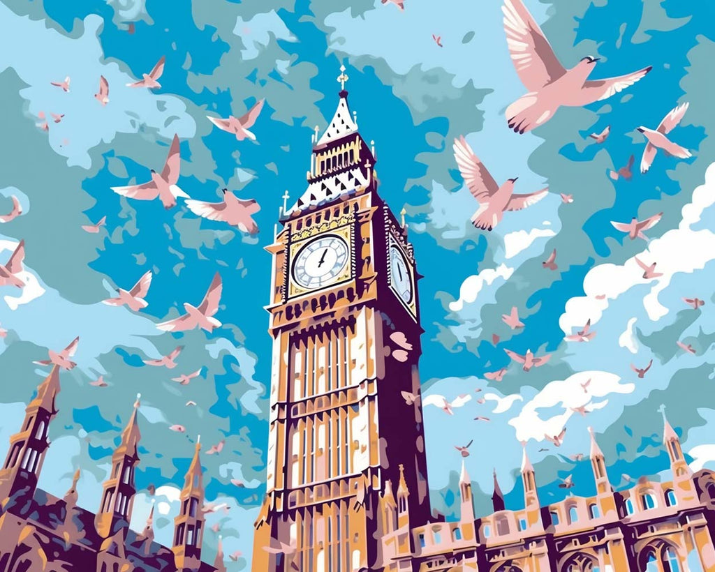 Big Ben und die Taube Malen nach Zahlen