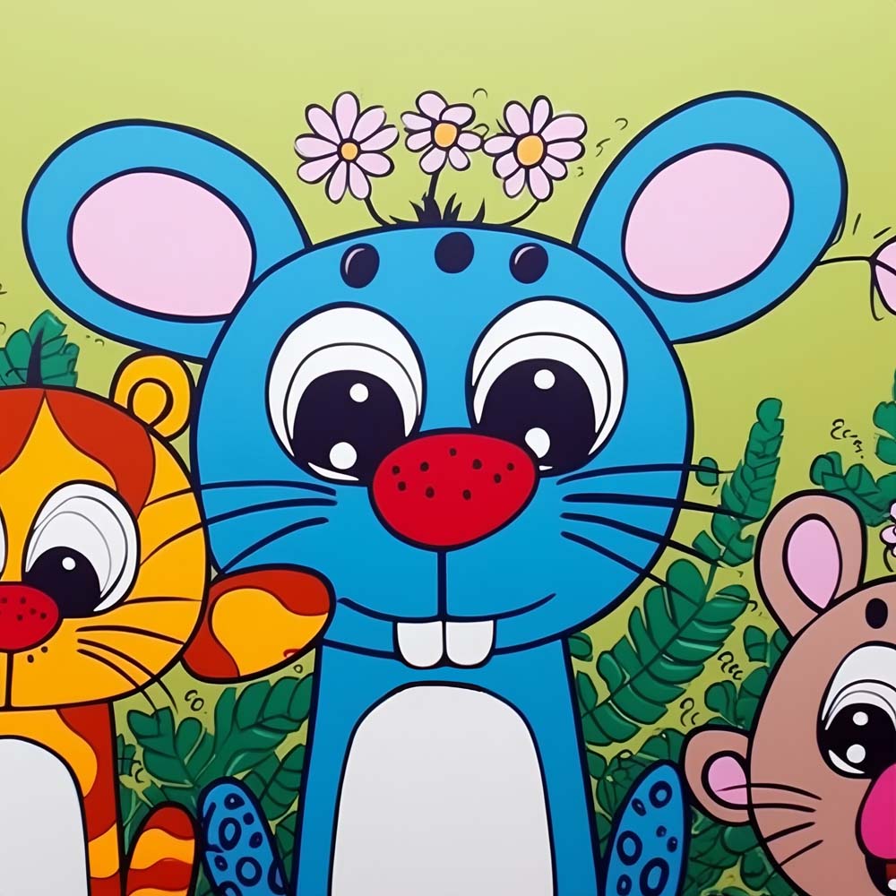 Blaue Maus mit Blumen Malen nach Zahlen für Kinder