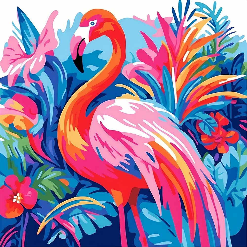 Bunte Flamingo Blätter Hintergrund Malen nach Zahlen