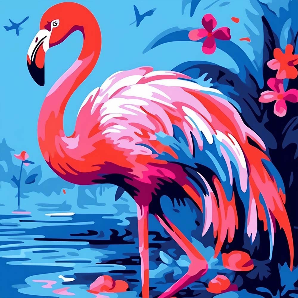 Flamingo Blauer Hintergrund Malen nach Zahlen