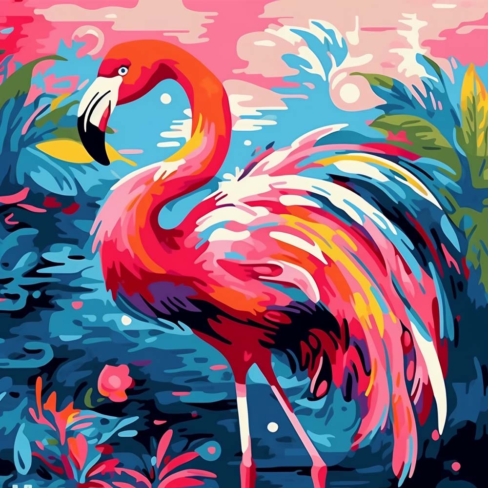 Flamingo mit bunten Federn Malen nach Zahlen