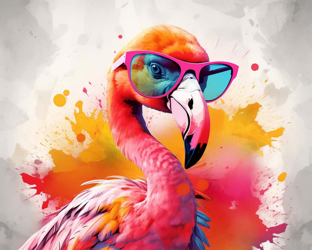 Flamingo mit Sonnenbrille Heller Hintergrund Malen nach Zahlen