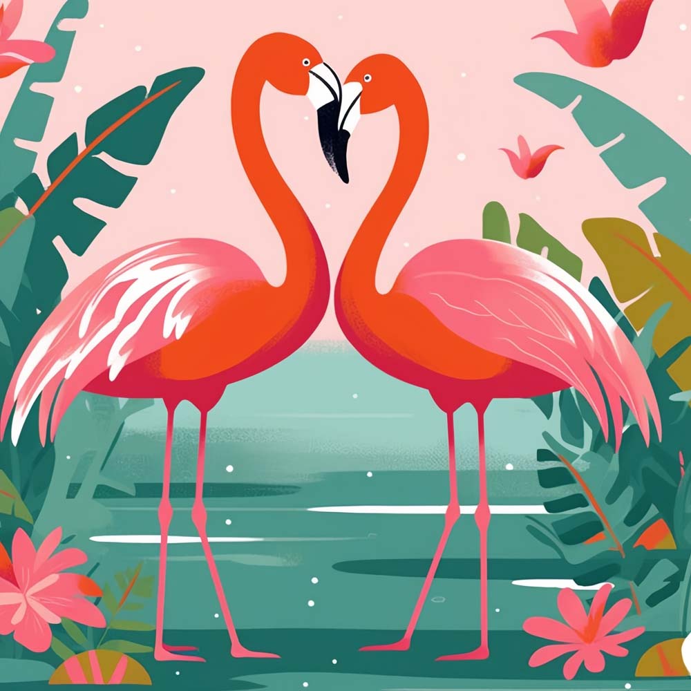 Flamingos und Blätter Malen nach Zahlen