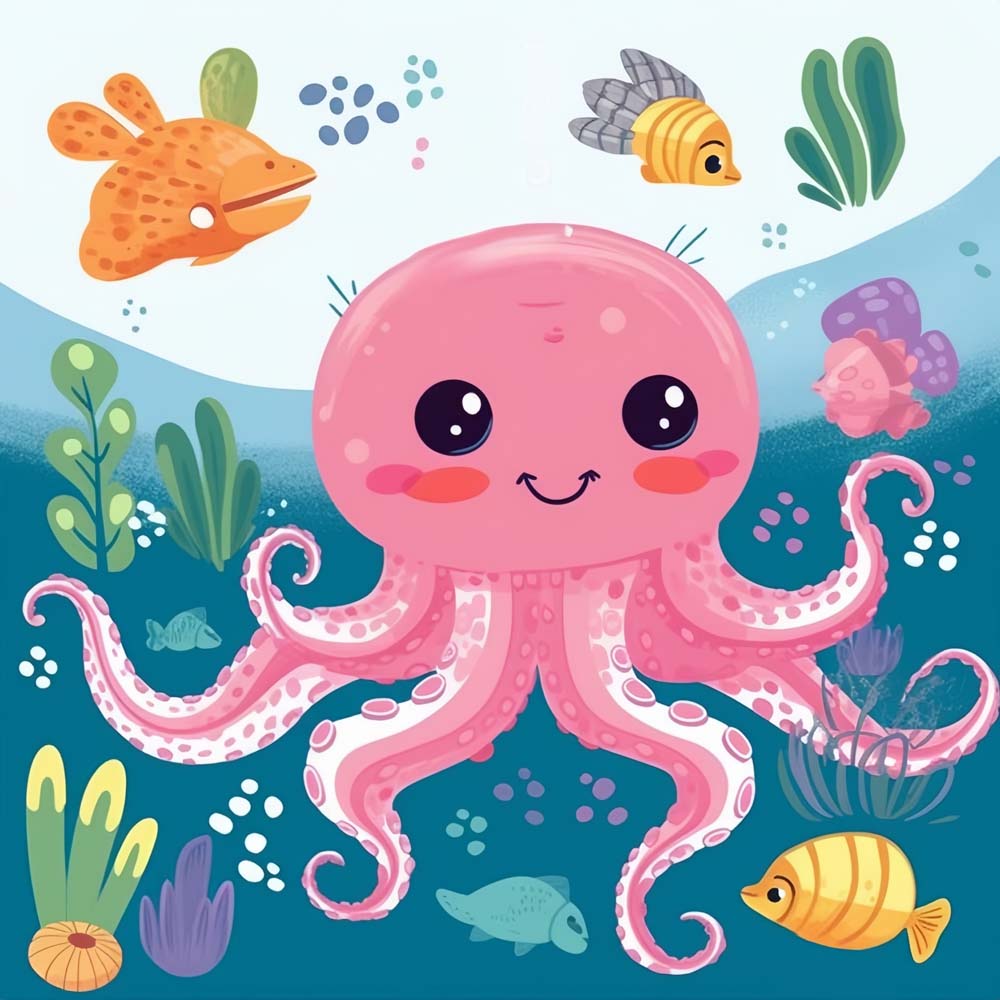 Niedlicher rosa Oktopus Malen nach Zahlen für Kinder