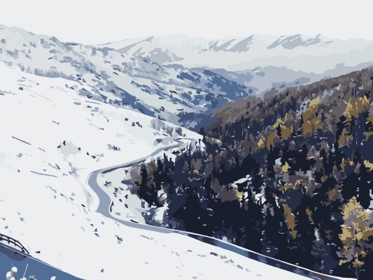 Schneeberg und Wald Malen nach Zahlen