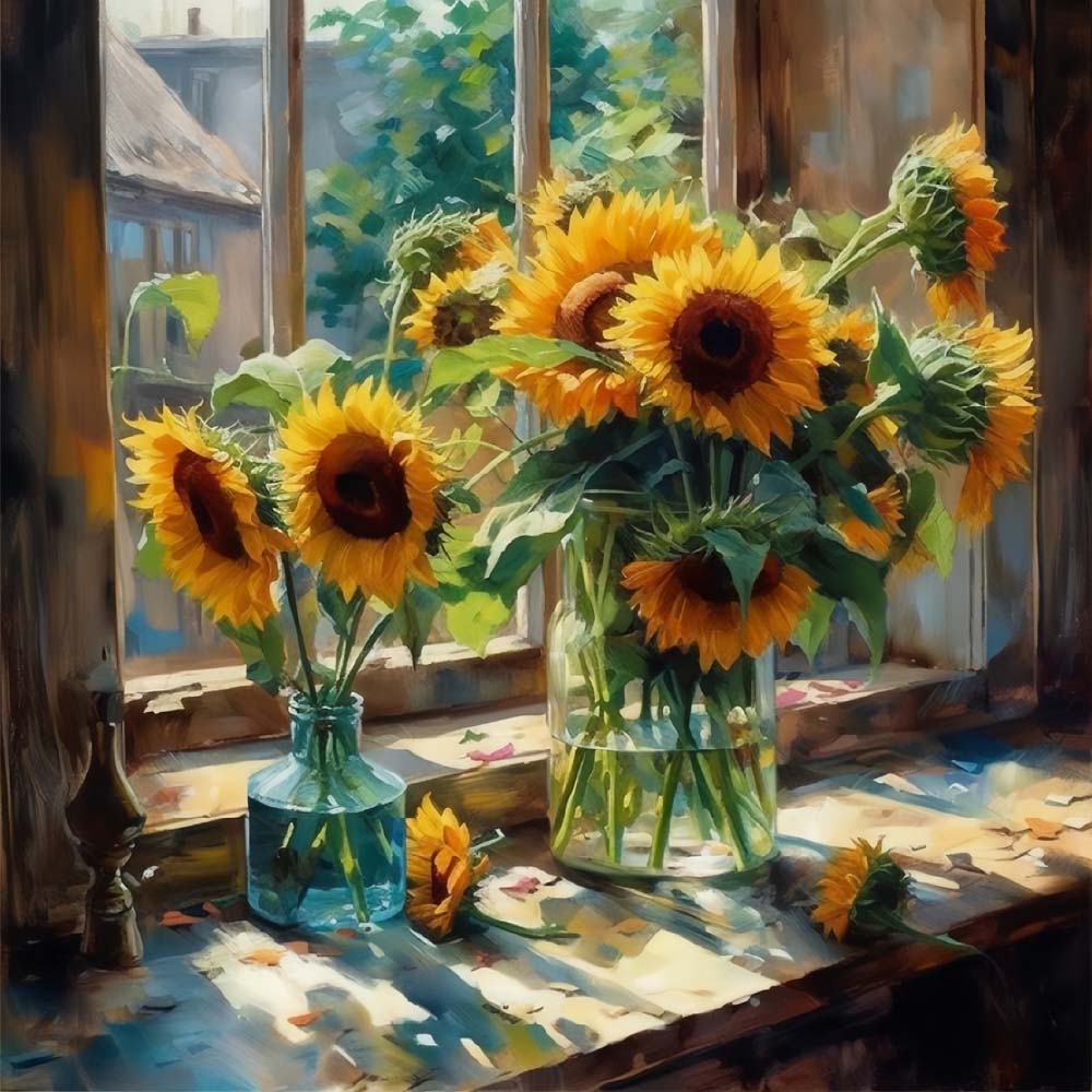 Sonnenblumen in Vase Malen nach Zahlen