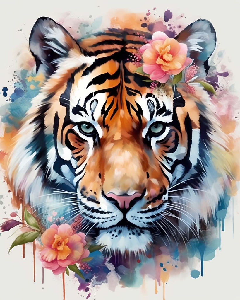 Tiger mit der Blume auf dem Kopf Malen nach Zahlen